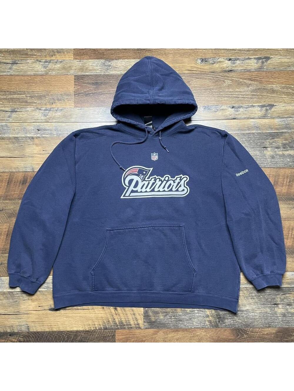 Y2K New England Patriots NFL Reebok Navy Blue Hoodie Size Large